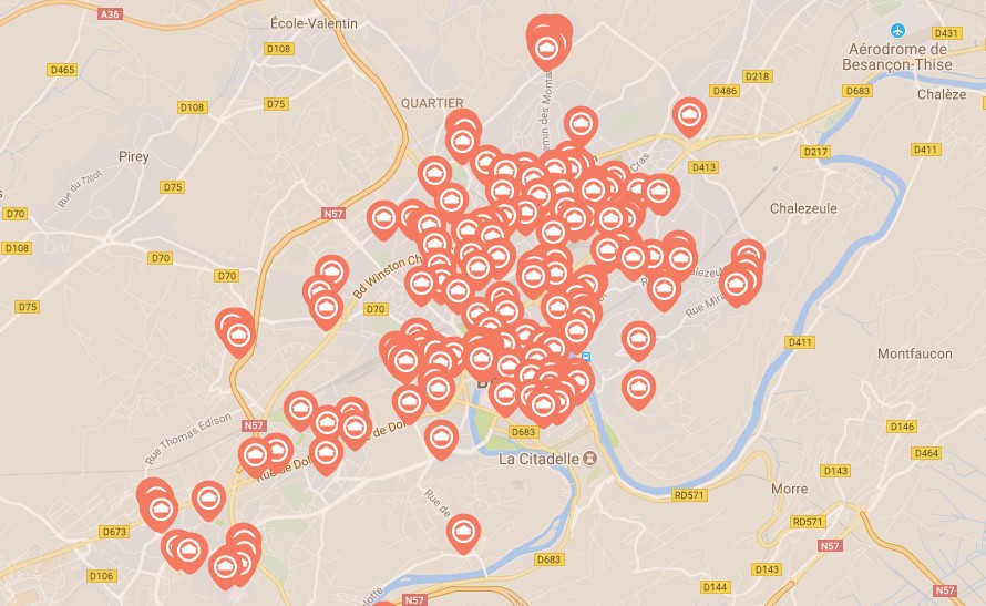 carte des appartements en vente à Besançon