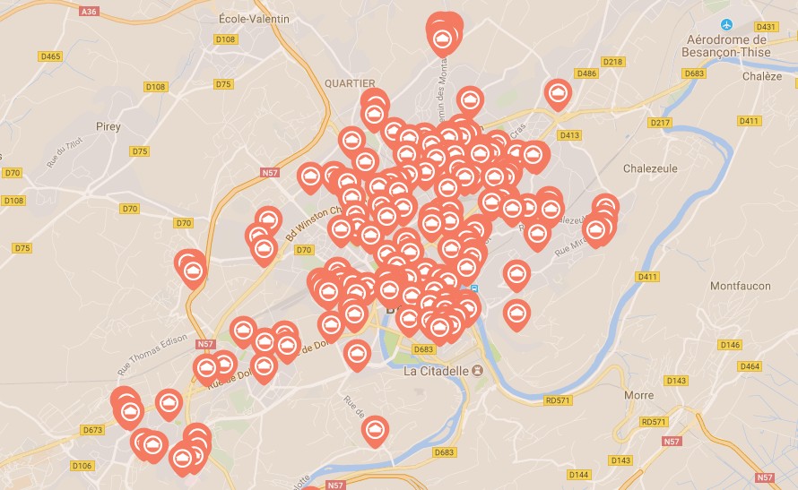 carte des appartements en vente à Besançon