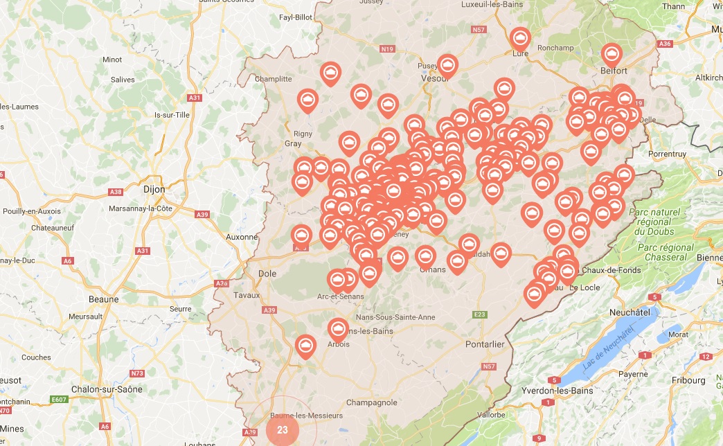 carte des prix de l'immobilier en Franche-Comté - septembre 2017